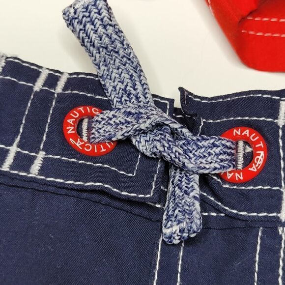 NEW 6 NAUTICA BOYS 50 UPF NAVY BLUE mesh lined NAUTICAL SWIM TRUNKS BOARD SHORTS - Picture 6 of 12